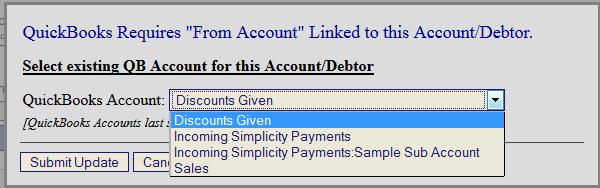 These are the accounts that tell Simplicity how your QuickBooks application is set up, and which account to deposit funds into. 26.