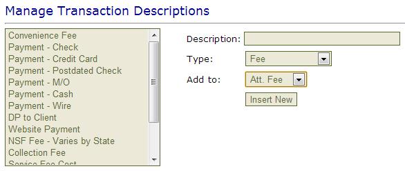 Again, when the type is set to Fee, a dropdown with a list of fee types appears.