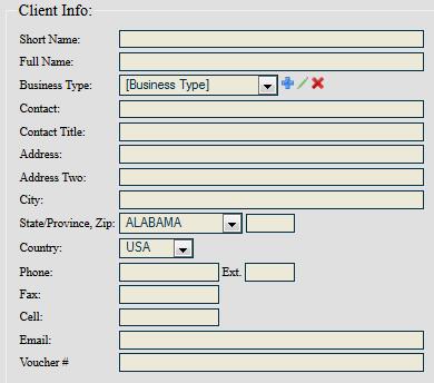 3. Client Info: a. Short Name Required. The name of the client as it appears on import accounts. b. Full Name Optional. The more detailed name of the client, if they have one. c. Business Type You can add business types if you want to differentiate clients.