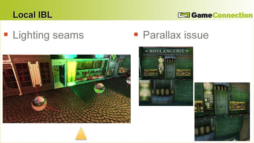 #This slide shows three screenshots illustrating the lighting seams and the parallax issue. Here are some screenshots showing the lighting seams and the parallax error I just mentioned.