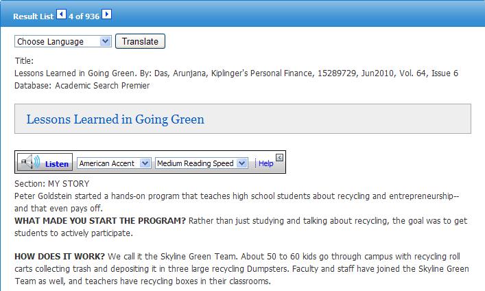 Translating an Article EBSCOhost screens are presented in English, by default.