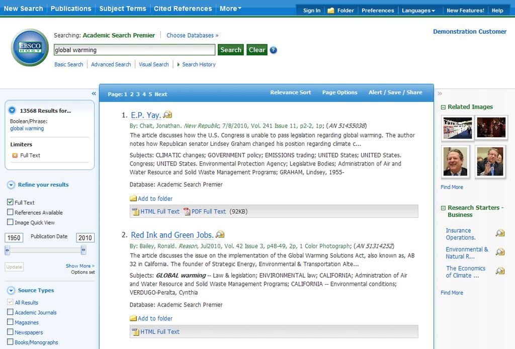 Viewing Search Results Viewing the Result List Search results can be citations, full text articles, document summaries or abstracts, and can include links to full text.