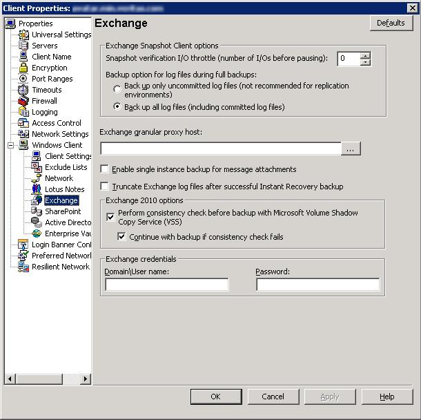 Configuring Exchange client host properties Configuring Exchange client host properties 31 To configure Exchange client host properties 1 Open the NetBackup Administration Console or the Remote