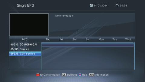 Single EPG In Single EPG menu, the program schedule of each channel is displayed. You can use the following keys to operate: 1.