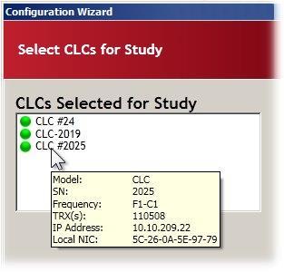 All of the Selected CLCs (left column) must be enabled (green indicator) before continuing. Enabled status means that the CLC is powered up and not in use by another system.