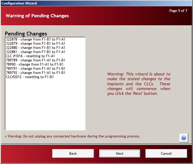 Page 5: Warning of Pending Changes Page 5 is a confirmation page that warns the user that the pending changes are about to be committed. The Pending Changes are listed in the dialog box on the left.