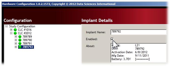 The Enabled mode allows the software system to record, store, and analyze data from the implant.