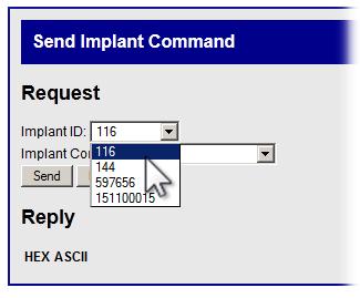 The Ping command allows the user to select an individual implant and request a confirmation message that the implant is operating within range.