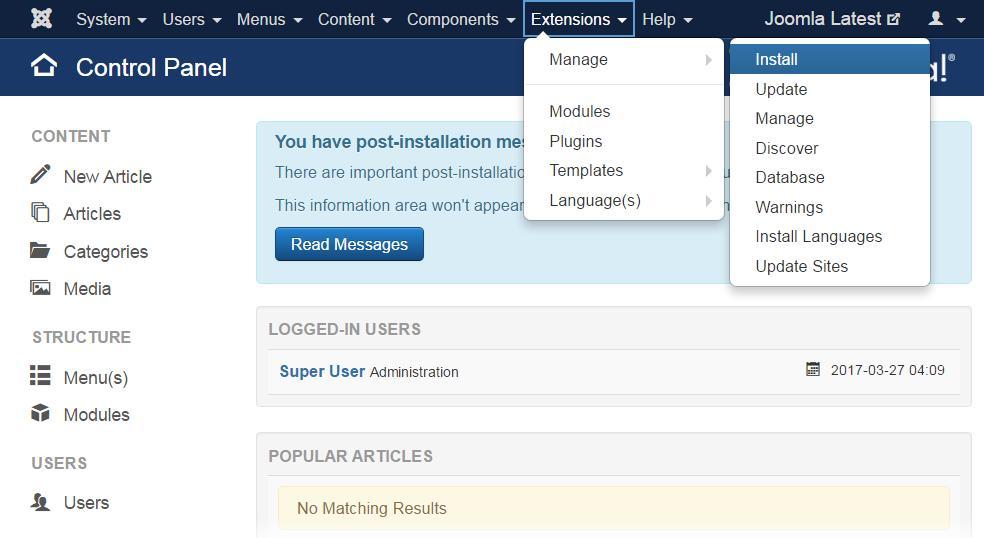 Installation Joomla Manual Plug-in installation Login to your Joomla admin account and navigate to Extensions ->