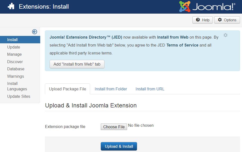 to Extensions -> Manage -> Install.