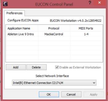 Setting Up EUCON for MackieControl Before proceeding, make sure you have activated your product, downloaded and installed EuControl software and connected your Avid media controller by following the