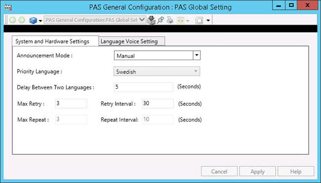 Section 2 Installation and Configuration PAS Global Setting Aspect a. Configure System and Hardware Settings tab. Figure 14.