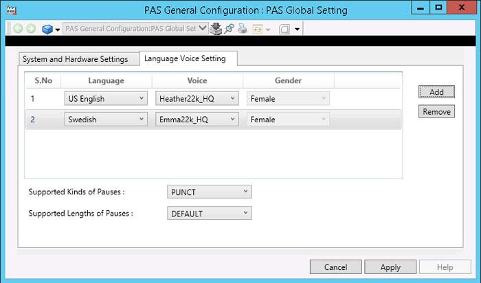 Alarm and Event List (Alarm Grouping) Section 2 Installation and Configuration Figure 16. Language Voice Settings 6. Click Apply to save the changes.