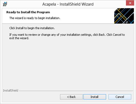 Appendix A Manual Installation Install Acapela Software 4. Select Complete and then click Next. Figure 38.