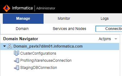 5. In a new session, restart the Informatica domain. If you do not restart the Informatica domain, the scan job cannot connect to the database.
