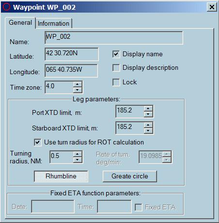 Waypoint properties Locate the cursor on a waypoint, right click and select Properties from the pop-up menu.