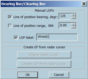 2. Select Line of position bearing,degr for a Line: - Enter bearing