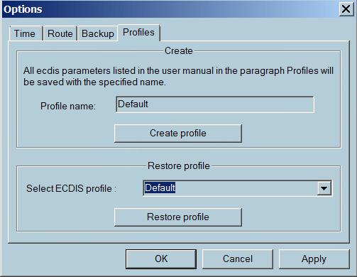 Creating profiles You can save custom ECDIS parameters configuration as a specified profile.