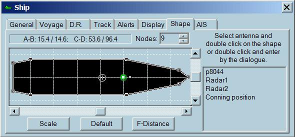 Ú Note: When operating in the Service mode, the ship display color can be modified. Shape tab GPS antenna position Click on the Shape tab to bring the Shape page to the front.