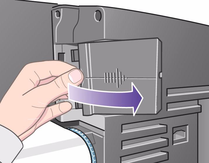 Carefully remove the plastic cover from the left-hand back of the printer by unclipping it.