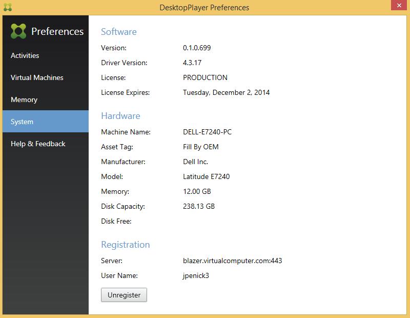 registered to Synchronizer, the server and user name are displayed. Click Unregister to disconnect from Synchronizer.
