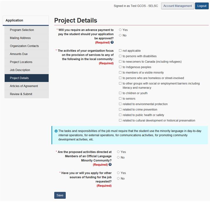 1.1.8 PROJECT DETAILS SCREEN The Project Details screen (Figure 8) is used to provide further details on the project s activities and their priorities.