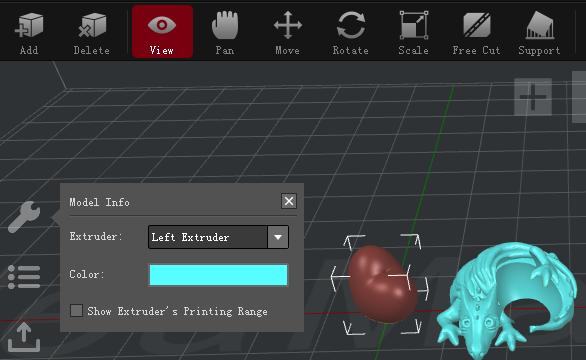 Option 2: Click View in menu bar and click model then choose extruder for