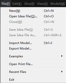 4.1 Menu Bar Menu bar includes all the operation commands and advanced setting. 1>File Create a new empty workspace Open a.idea file Close current project Save file Save project file as.idea Import a.