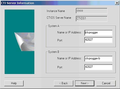 Install CTI OS Server The CTI Server Information screen appears. Figure 7: CTI OS Server Information Step 9 Step 10 Enter the Name or IP Address and the Port Number for your CTI systems.