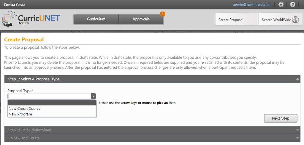 Proposals To create a new proposal, click the Create Proposal button at the top of the page.