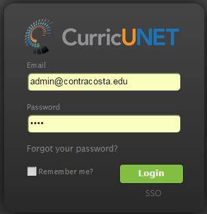 Log In Testing Website: contracosta.sandbox.curricunet.com Email: yourname@contracosta.