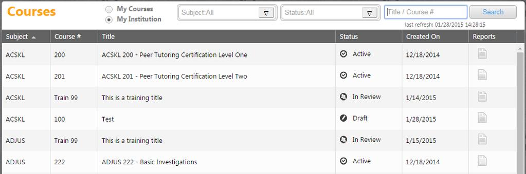 You can also sort courses by clicking on the column headings.
