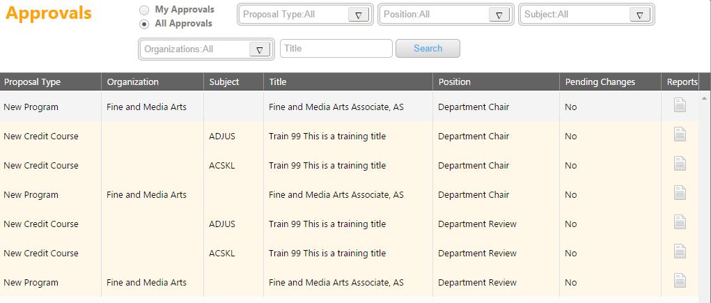 Approvals To view pending approvals, click the Approvals button at the top of the page.