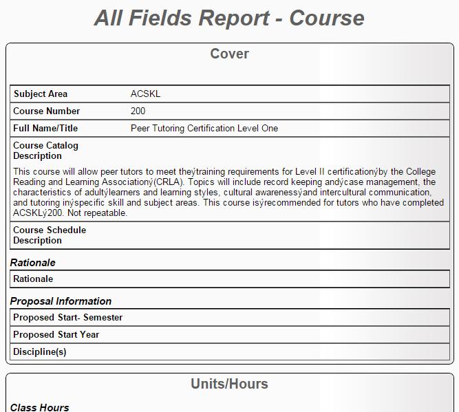 The All Fields report produces a report detailing each field within the