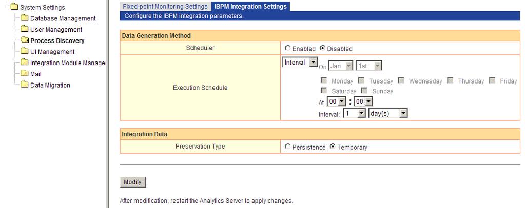 Item Scheduler Execution Schedule Preservation Type Select Enabled to have the data generated according to a schedule. Setup a schedule to generate IBPM events for use in Process Discovery.