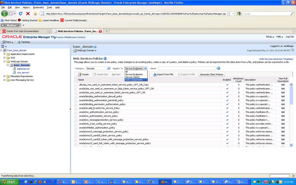 Figure 21. Search for SOA Component Authorization policies 2.
