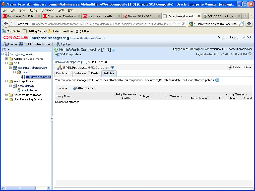 Figure 38. Attaching Policies to a SOA Component.