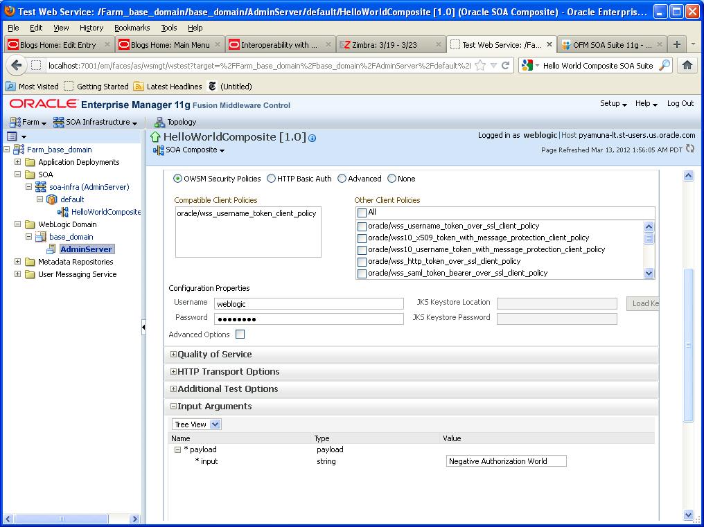 5. Test the HelloWorldComposite from the EM Web Service Tester page.