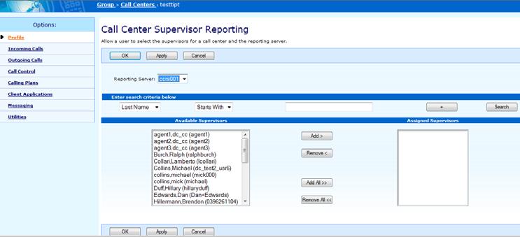 From the Available Supervisors column, select the supervisor/s to be assigned click Add>. To assign all supervisors at once, click Add All>>. In a column, you can select some or all of the names.