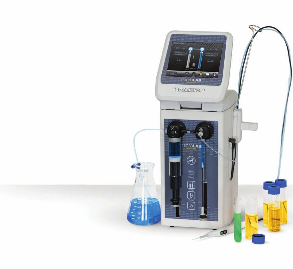 Diluter The MICROLAB 600 s Dual Syringe Diluter configuration uses two syringes to create up to a 1:50 000 dilution in a single step, drastically reducing preparation time and wasted buffer.