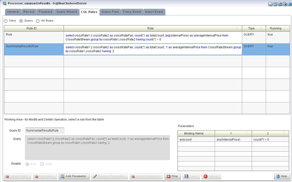 Using the Query Wizard Figure 6 16 Oracle CQL Processor Panel 4. Click the CQL Rules tab.