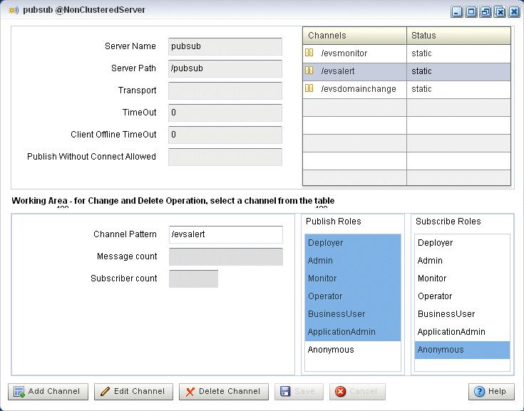 Adding or Deleting an HTTP Publish-Subscribe Server To view HTTP publish-subscribe server channels: 1. Be sure you log on to Oracle CEP Visualizer using an administration user.