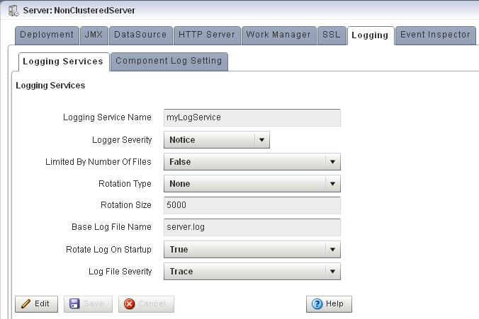 Configuring Logs Figure 19 1 Logging Services Tab 4. Click Edit. 5. Edit the dialog as Table 19 1 describes.