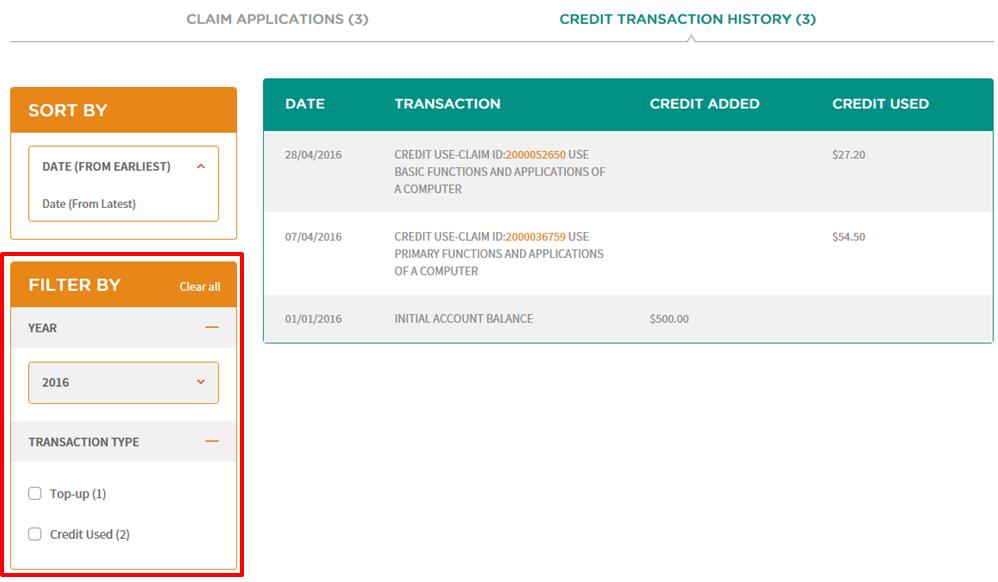 5. Filter Credit Transactions You can filter your Credit Transactions by year of transaction or by transaction type.