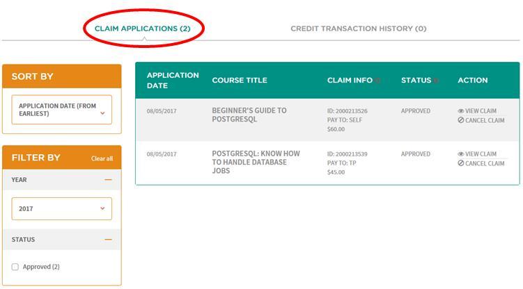 Scroll down to view your Claim Applications.