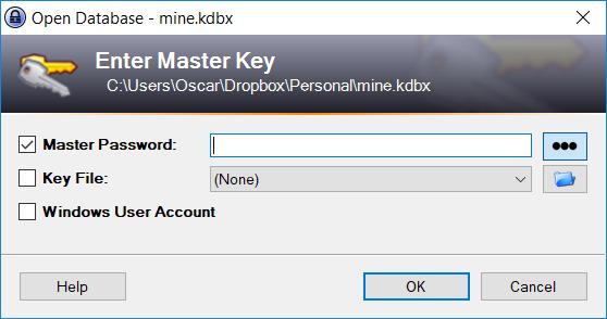 Once the database is saved, you ll be prompted to enter the Master password every time you open the program.