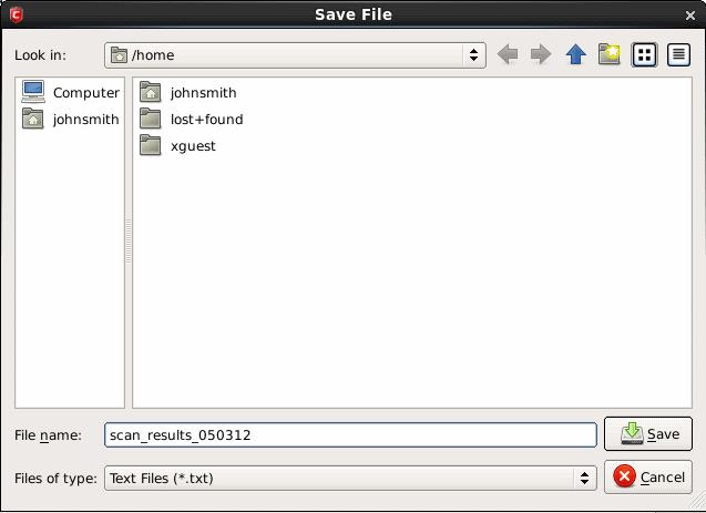 To save the Scan Results as a Text File Click 'Save Results' and enter the location in the 'Save' dialog box.