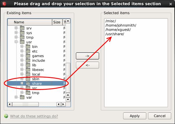 Select the locations from the left column, drag and drop to the right column or select the locations and click right arrow to move selected folders