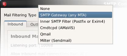 3.4.SMTP Configuration The SMTP configuration screen in CAVL allows you to configure the mail filtering process.