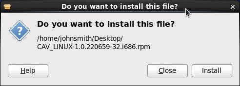 drive, double-click on CAV_LINUX-1.0.I686.rpm file the installation wizard.